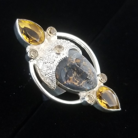 Vintage Sajen Goddess Sterling Silver and Citrine Ring SZ 7 3/4 - Picture 15 of 16